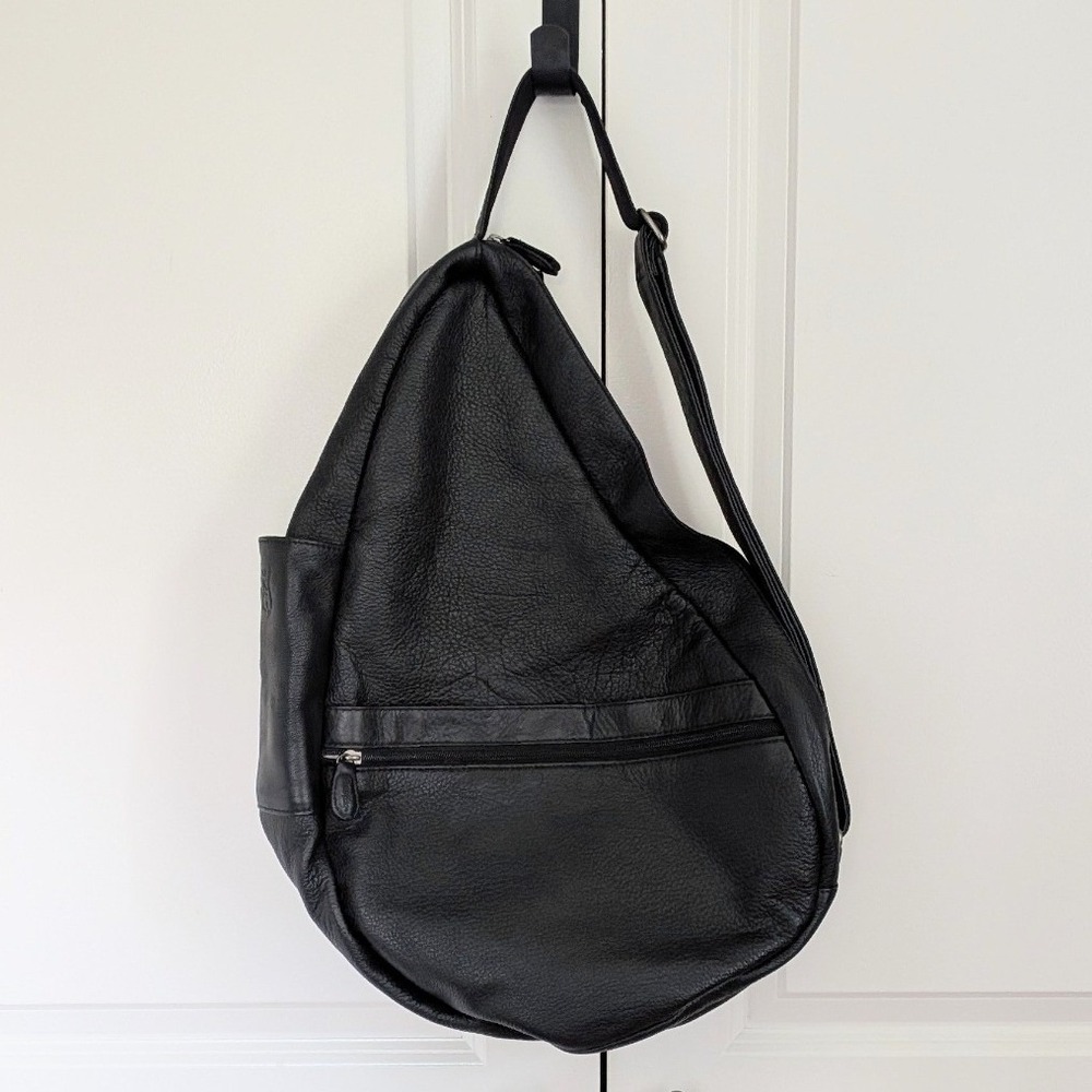 AmeriBag Healthy Back Bag Black Pebbled Leather Ergonomic Sling Crossbody Medium